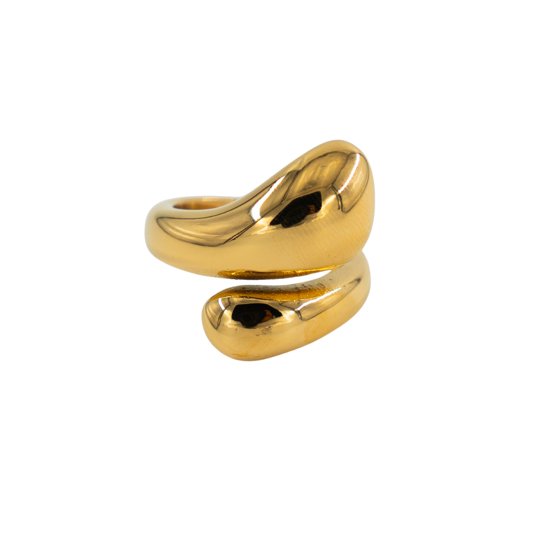 Anillo Gota Cruzada Chunky Dorado